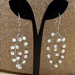Handmade Silver Pearl Teardrop Dangle Earrings sterling 925